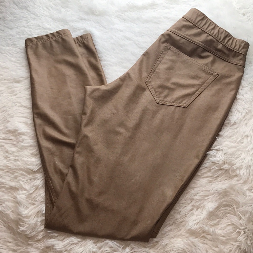 HUE Faux Leather Pants In Tan Color - Size Medium